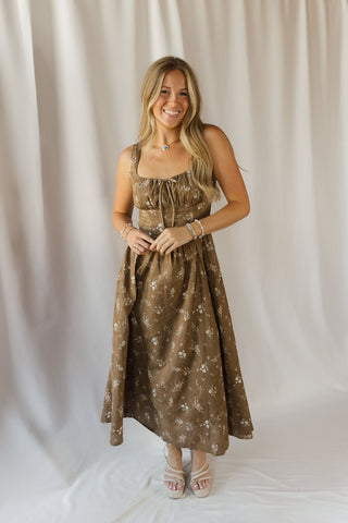 Hannah Eyelet Floral Dress, Brown - The Red Thread Boutique