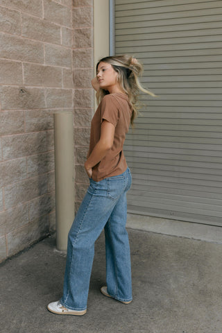 High Rise Full Length Straight, Med. Denim