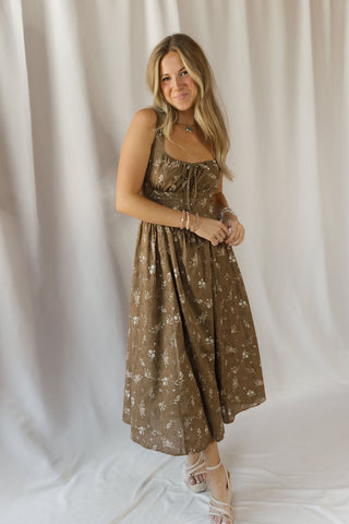 Hannah Eyelet Floral Dress, Brown - The Red Thread Boutique