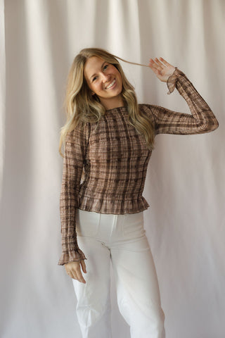 Sherry Smocked Plaid Top,