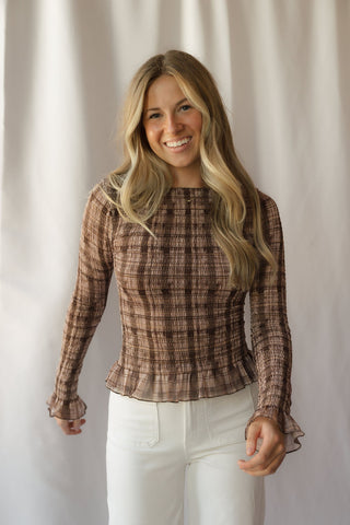 Sherry Smocked Plaid Top,