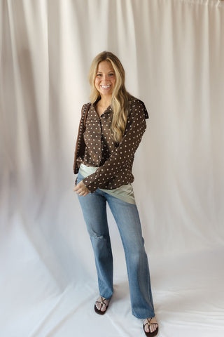 Nutmeg Polka Dot Collared Top, Brown