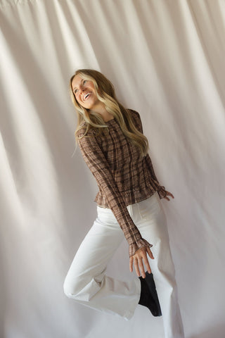 Sherry Smocked Plaid Top,