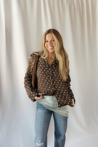 Nutmeg Polka Dot Collared Top, Brown