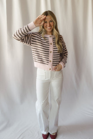 Kasyn Fuzzy Knit Cardigan, Pink