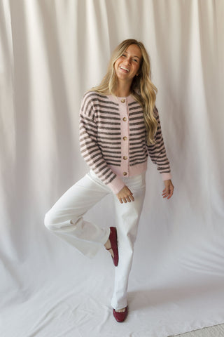 Kasyn Fuzzy Knit Cardigan, Pink