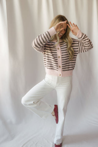 Kasyn Fuzzy Knit Cardigan, Pink