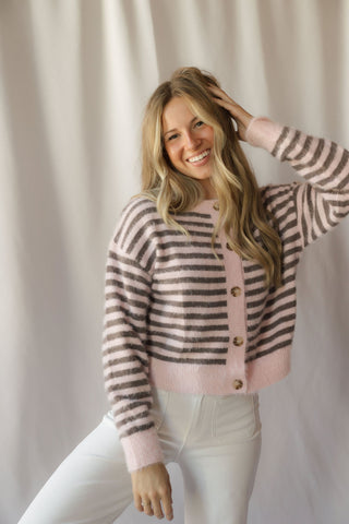 Kasyn Fuzzy Knit Cardigan, Pink