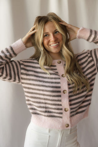 Kasyn Fuzzy Knit Cardigan, Pink