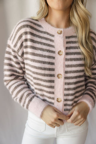 Kasyn Fuzzy Knit Cardigan, Pink
