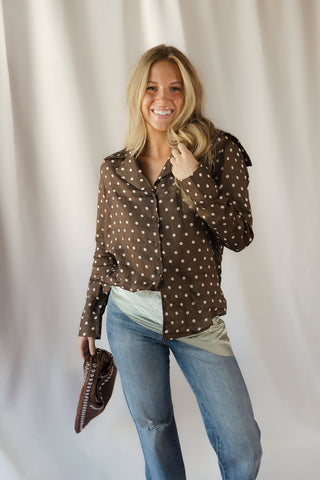 Nutmeg Polka Dot Collared Top, Brown