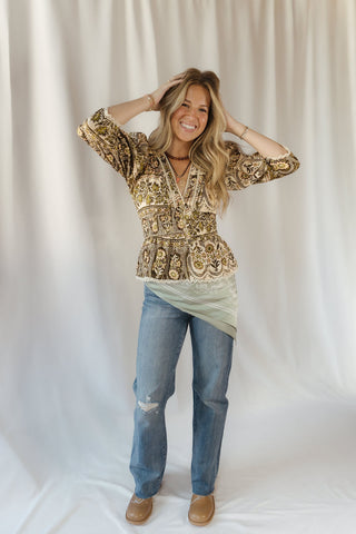 Holland Floral Printed Top, Brown/Olive