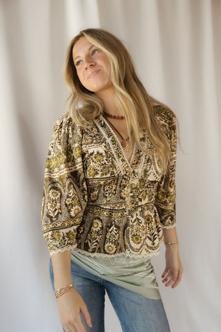 Holland Floral Printed Top, Brown/Olive