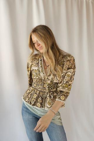 Holland Floral Printed Top, Brown/Olive
