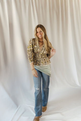 Holland Floral Printed Top, Brown/Olive
