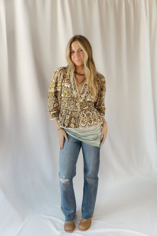 Holland Floral Printed Top, Brown/Olive