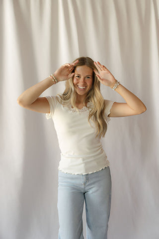 Lace Trim Basic Scoop Neck, Ivory