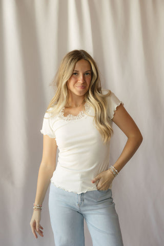 Lace Trim Basic Scoop Neck, Ivory