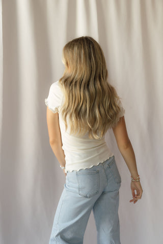 Lace Trim Basic Scoop Neck, Ivory