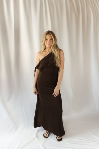 Frankie Satin Dress, Brown