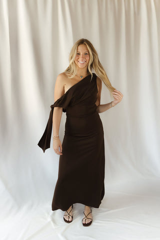 Frankie Satin Dress, Brown