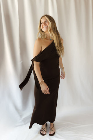 Frankie Satin Dress, Brown