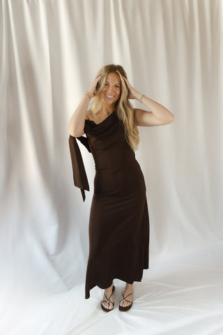 Frankie Satin Dress, Brown