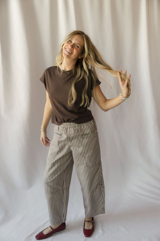 Brynn Stripe Barrel Leg Pants, Brown
