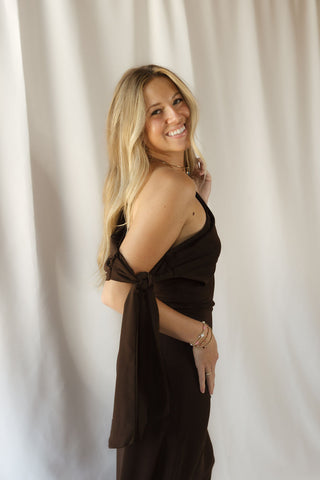 Frankie Satin Dress, Brown