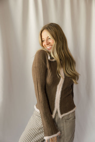 Jacquie Zip Sweater, Pink/Brown