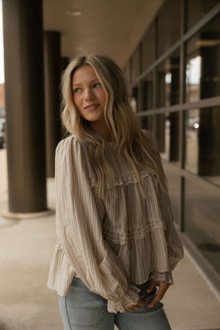 Striped Ruffle Top, Tan
