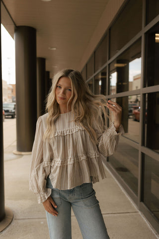 Striped Ruffle Top, Tan