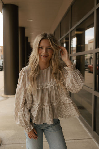 Striped Ruffle Top, Tan