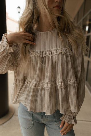 Striped Ruffle Top, Tan