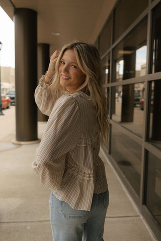 Striped Ruffle Top, Tan
