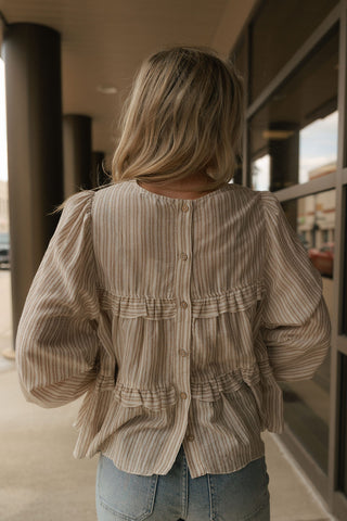Striped Ruffle Top, Tan