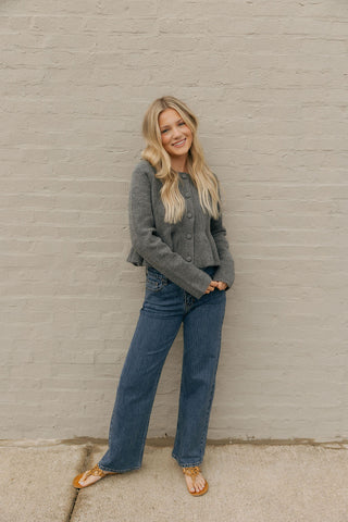 Peplum Knit Cardigan, Charcoal *final sale*