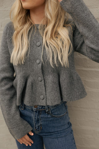 Peplum Knit Cardigan, Charcoal *final sale*