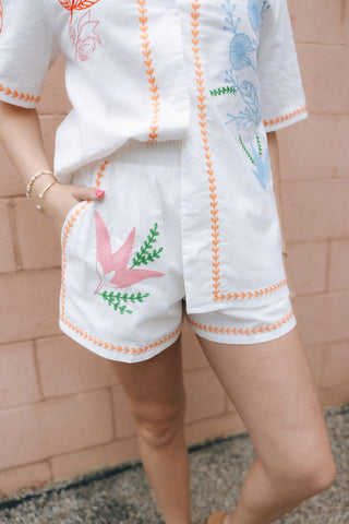 Embroidered Button Shirt Set, Orange *final sale