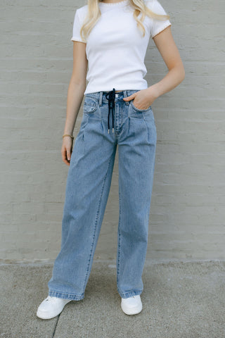 Pleated Drawstring Denim by Vervet *final sale