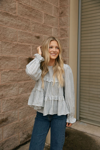 Striped Ruffle Top, Blue *final sale