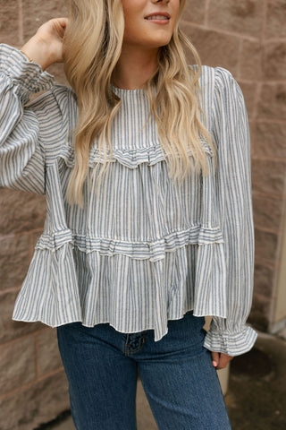 Striped Ruffle Top, Blue *final sale