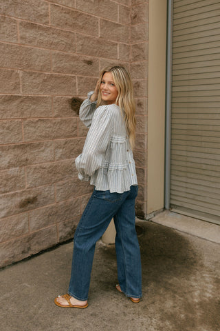 Striped Ruffle Top, Blue *final sale