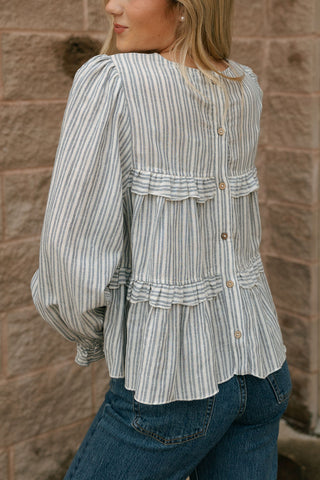 Striped Ruffle Top, Blue *final sale