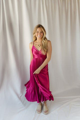 Maren Fuchsia Pleated Dress Medium