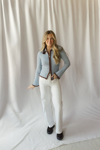 Jacquie Zip Sweater, Blue/Brown