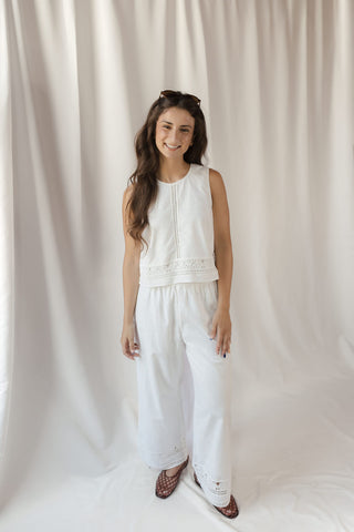 Z Supply Scout Embroidered Pants, White - The Red Thread Boutique