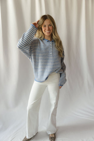 Paige Stripe Henley Sweater, Blue