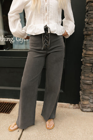 Lace Up Stretchy Pants, Charcoal *final sale*