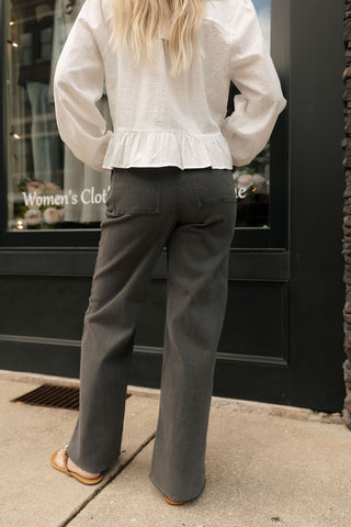 Lace Up Stretchy Pants, Charcoal *final sale*